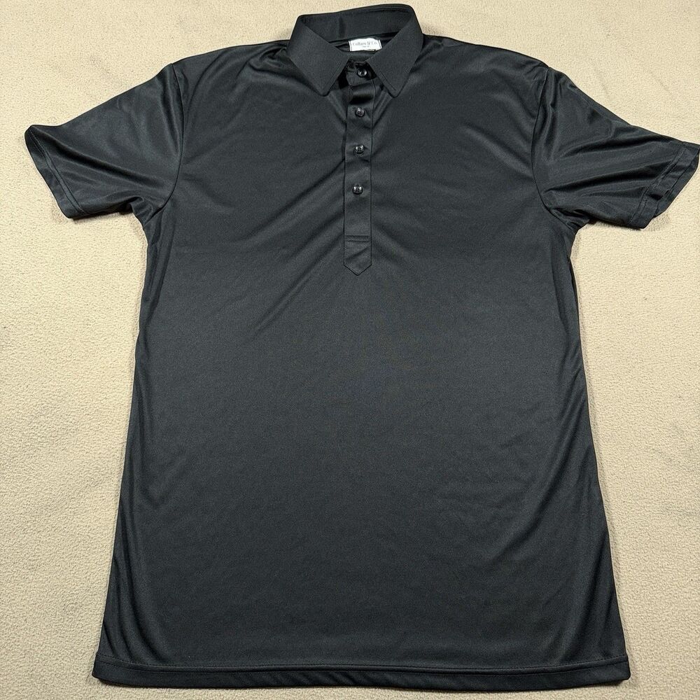 Collars And Co Shirt Large Tall Black Dress Collar Polo Button Solid Preppy Mens